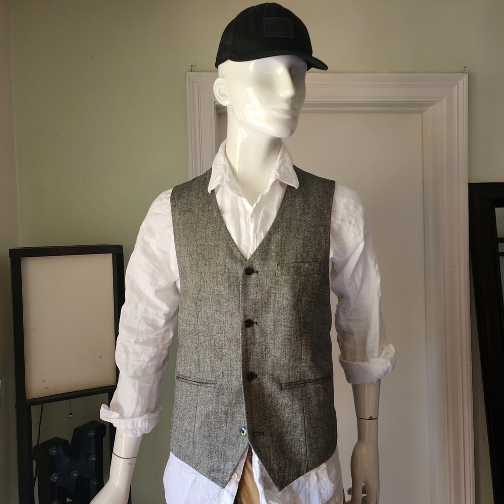 Alan Flusser Men's Size Large Waistcoat Vest Wool Blend Gray & Paisley A20 - Picture 3 of 10